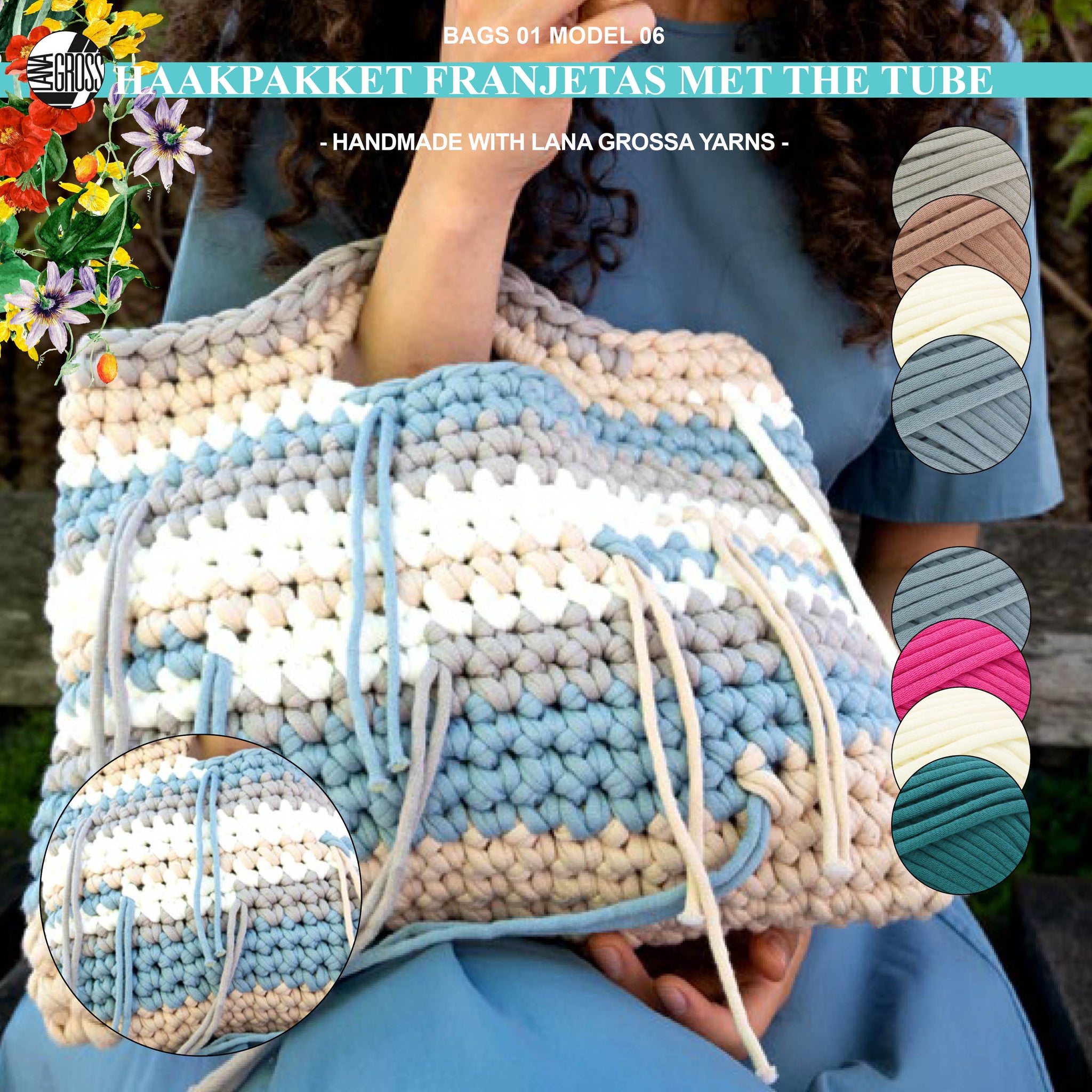Haakpakket franjetas met The Tube garen model 6 van Lana Grossa Bags 01