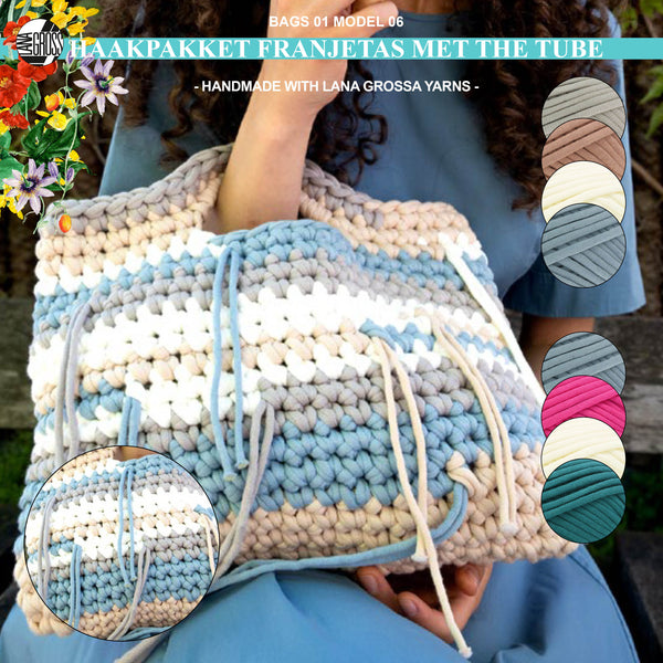 Haakpakket franjetas met The Tube garen model 6 van Lana Grossa Bags 01