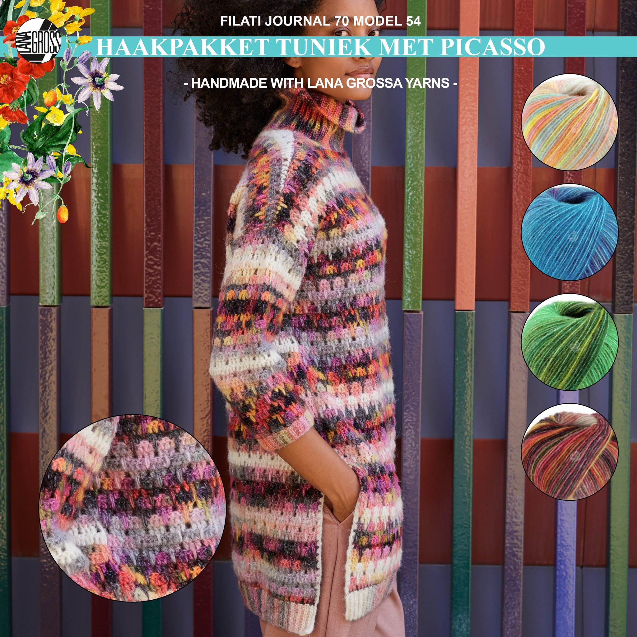 Haakpakket tuniek met Picasso garen model 54 uit Filati Journal 70