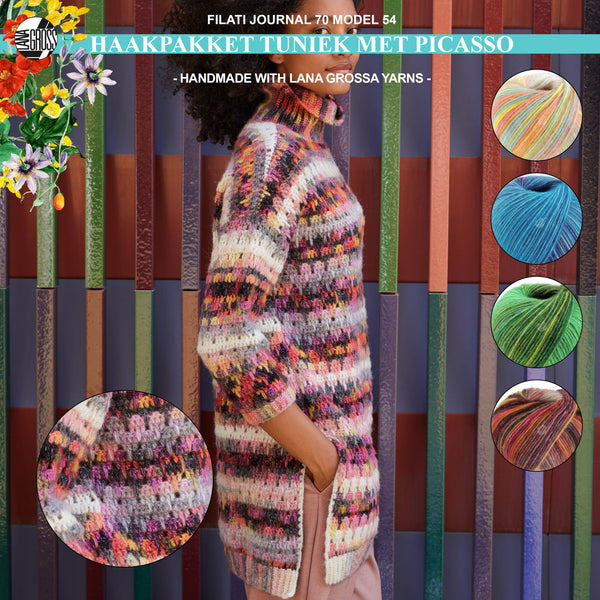 Haakpakket tuniek met Picasso garen model 54 uit Filati Journal 70