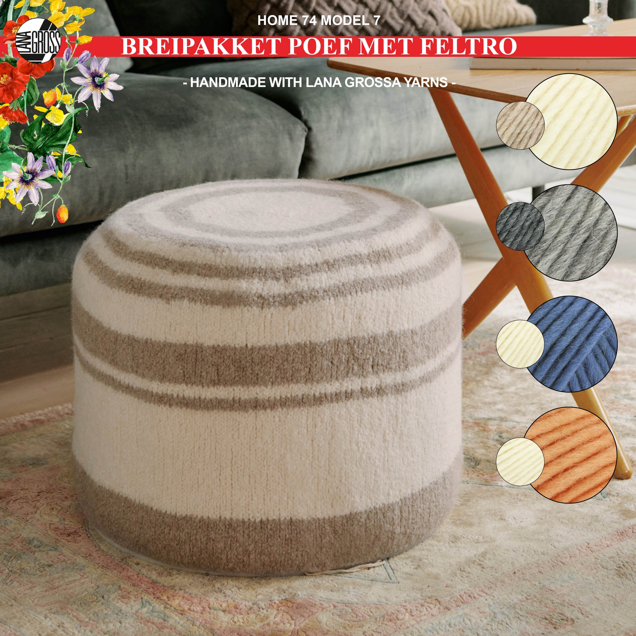 Breipakket poef met Feltro-garen model 07 van Home nr. 74