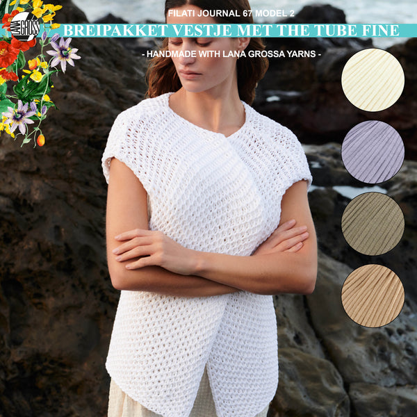 Breipakket mouwloos vest met The Tube Fine garen model 2 van Filati Journal 67