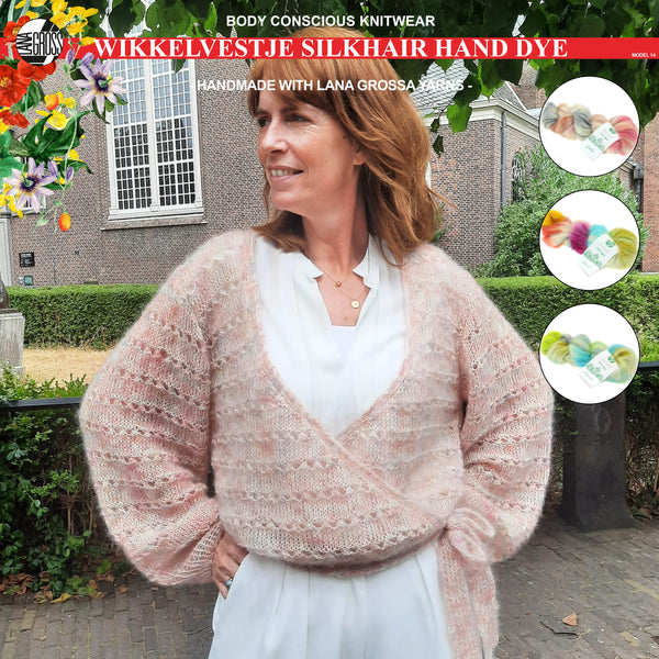 Breipakket wikkelvestje met Silkhair hand dye-garen model 14 van Lana Grossa Classici nr. 24