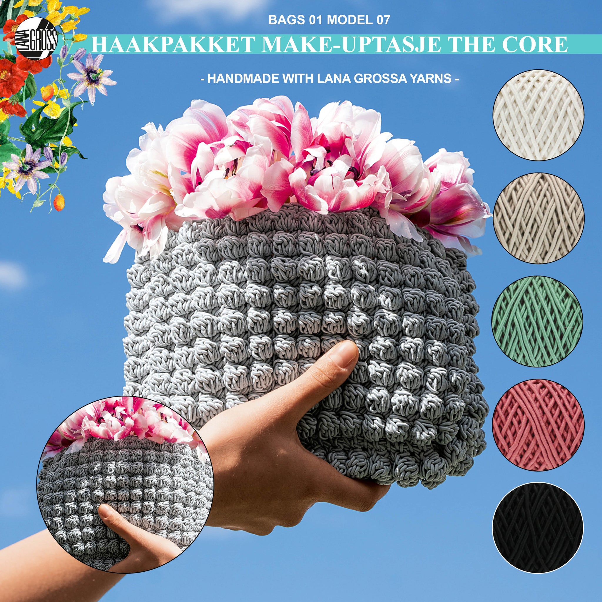Haakpakket make-up tasje met The Core garen model 7 van Lana Grossa Bags 01