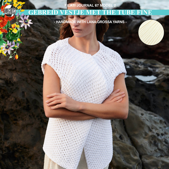 Breipakket mouwloos vest met The Tube Fine garen model 2 van Filati Journal 67