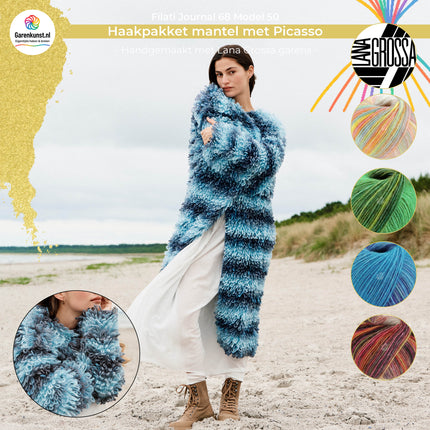 Haakpakket mantel met Picasso – Model 50 – Filati Journal 68 | Lana Grossa