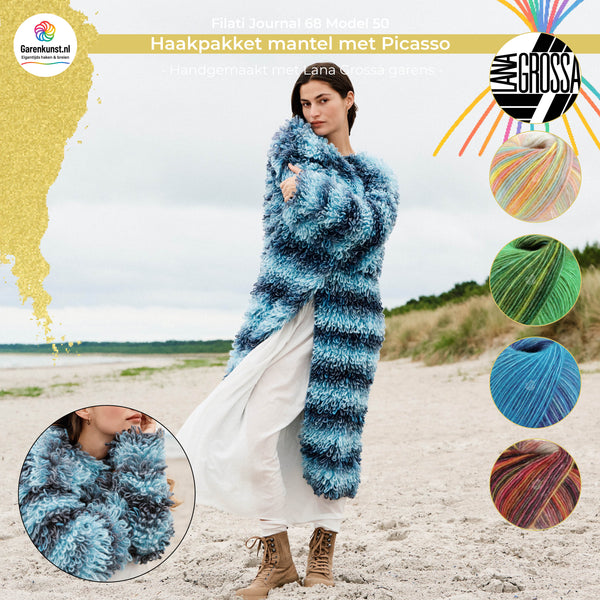 Haakpakket mantel met Picasso garen model 50 uit Filati Journal 68