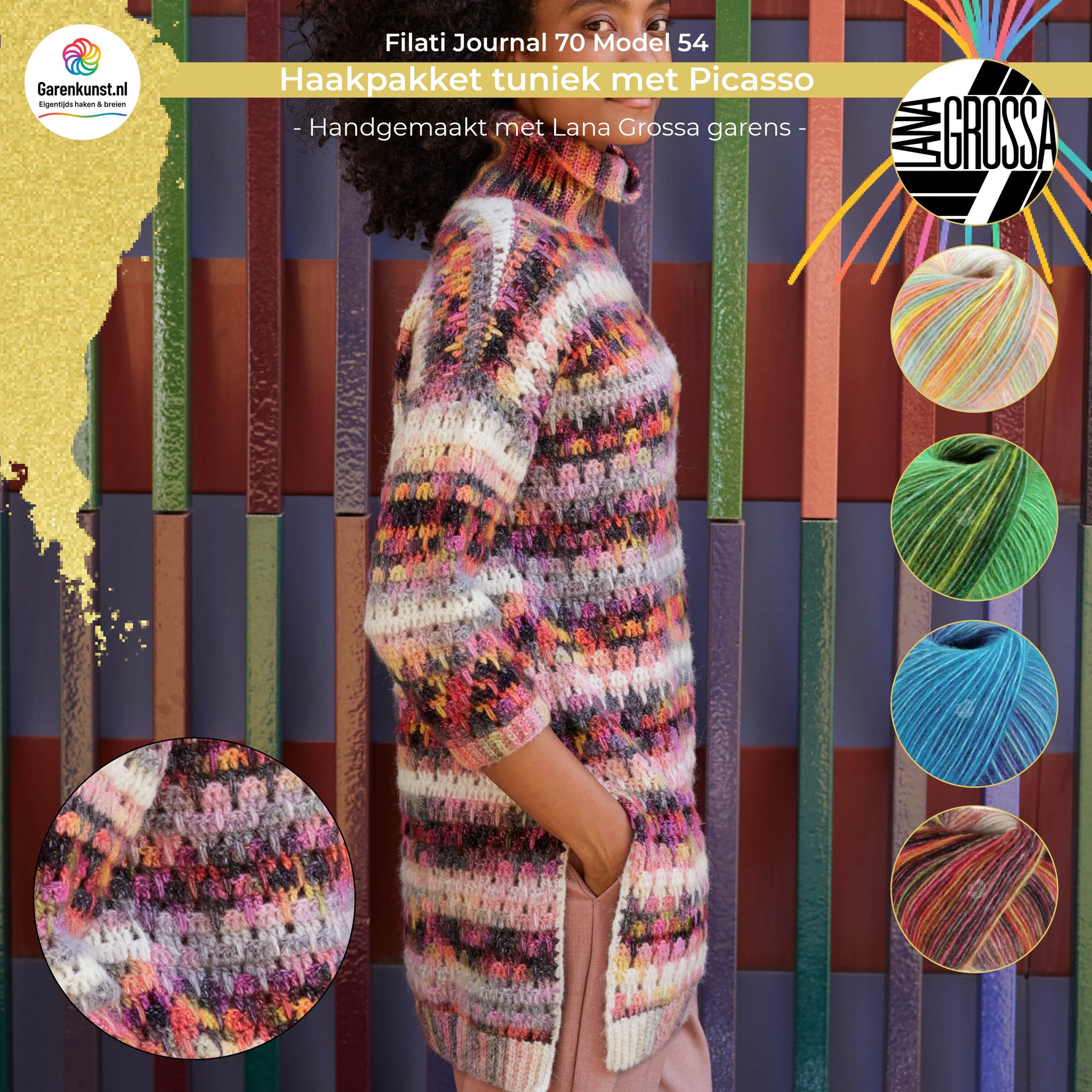 Haakpakket tuniek met Picasso garen model 54 uit Filati Journal 70
