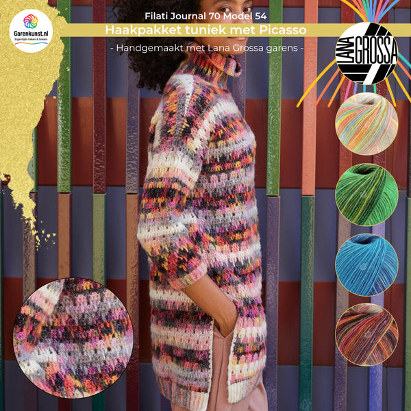 Haakpakket tuniek met Picasso garen model 54 uit Filati Journal 70