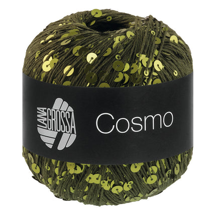 Cosmo pailletten effectgaren kleur olijfgroen van Lana Grossa bij Garenkunst.nl (022)
