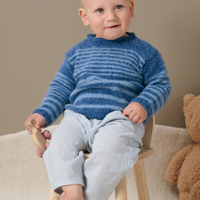 Breipakket gestreepte babytrui model 2 Cosy Socks 4 Babies van Lana Grossa, originele foto