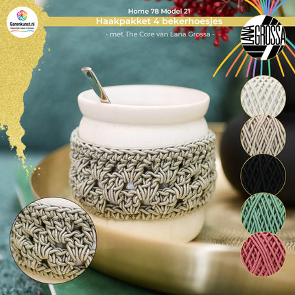Haakpakket 4 bekerhoesjes met The Core  – Model 21 – Home 78 | Lana Grossa