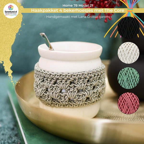 Haakpakket 4 bekerhoesjes met The Core garen model 21 van Home 78