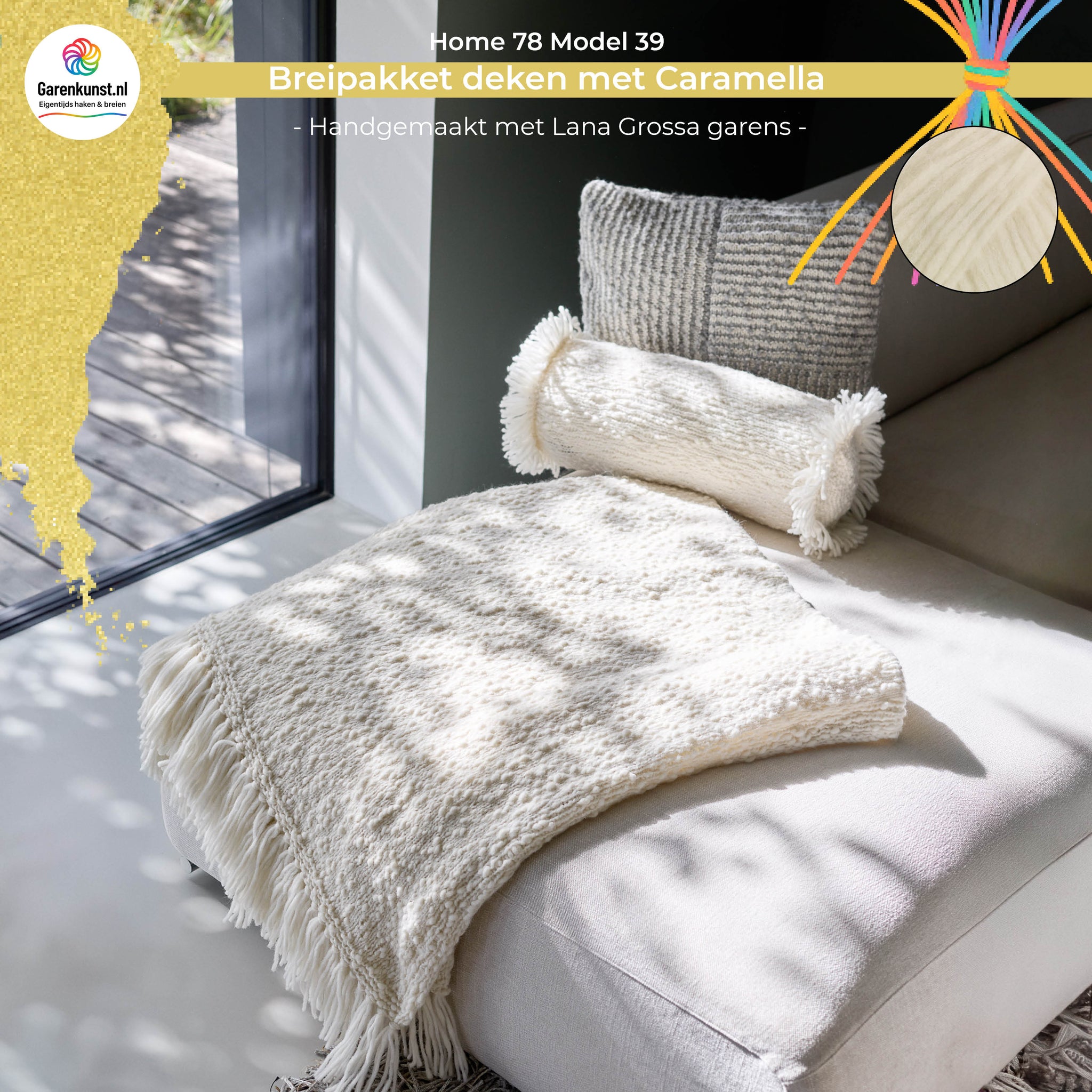Breipakket deken Lana Grossa met Caramella garen model 39 uit Home 78