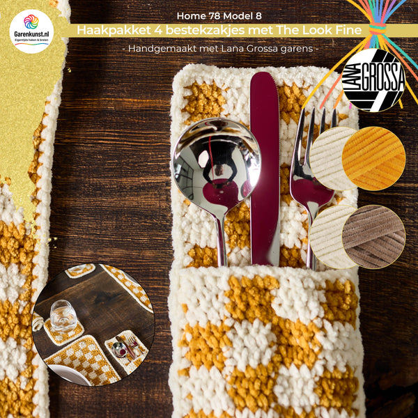 Haakpakket 4 bestekzakjes met The Look Fine garen model 8 van Lana Grossa Home 78