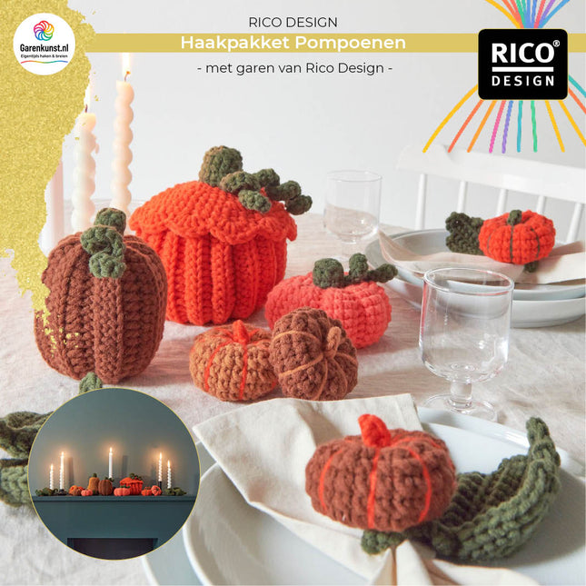 Haakpakket Pompoenen van Rico Design bij Garenkunst.nl, complete set met garen, haaknaald en patroon voor herfstdecoratie