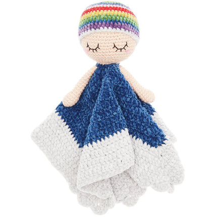 Gehaakt knuffeldoekje Rainbow Ricorumi Baby Blankies, blauw met regenboogmuts