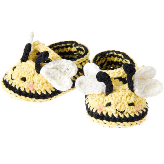 Gehaakte babyschoentjes Bij Ricorumi Baby Booties, geel met zwarte strepen
