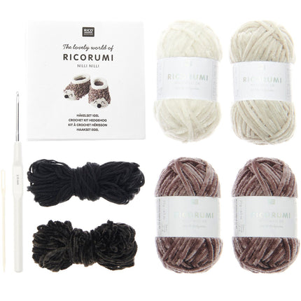 Inhoud haakpakket Baby Booties Egel: garen, haak- en naainaald, Ricorumi Rico Desig