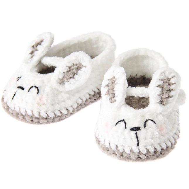 Gehaakte babyschoentjes Haasje Ricorumi Baby Booties, wit met grijze oren