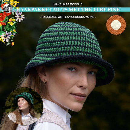Haakpakket muts met The Tube Fine garen model 05 van Häkeln 07