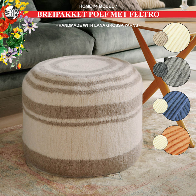 Breipakket poef met Feltro-garen model 07 van Home nr. 74