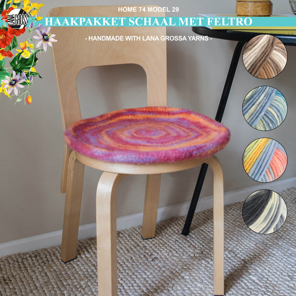 Haakpakket stoelkussen met Feltro-garen model 29 van Home 74