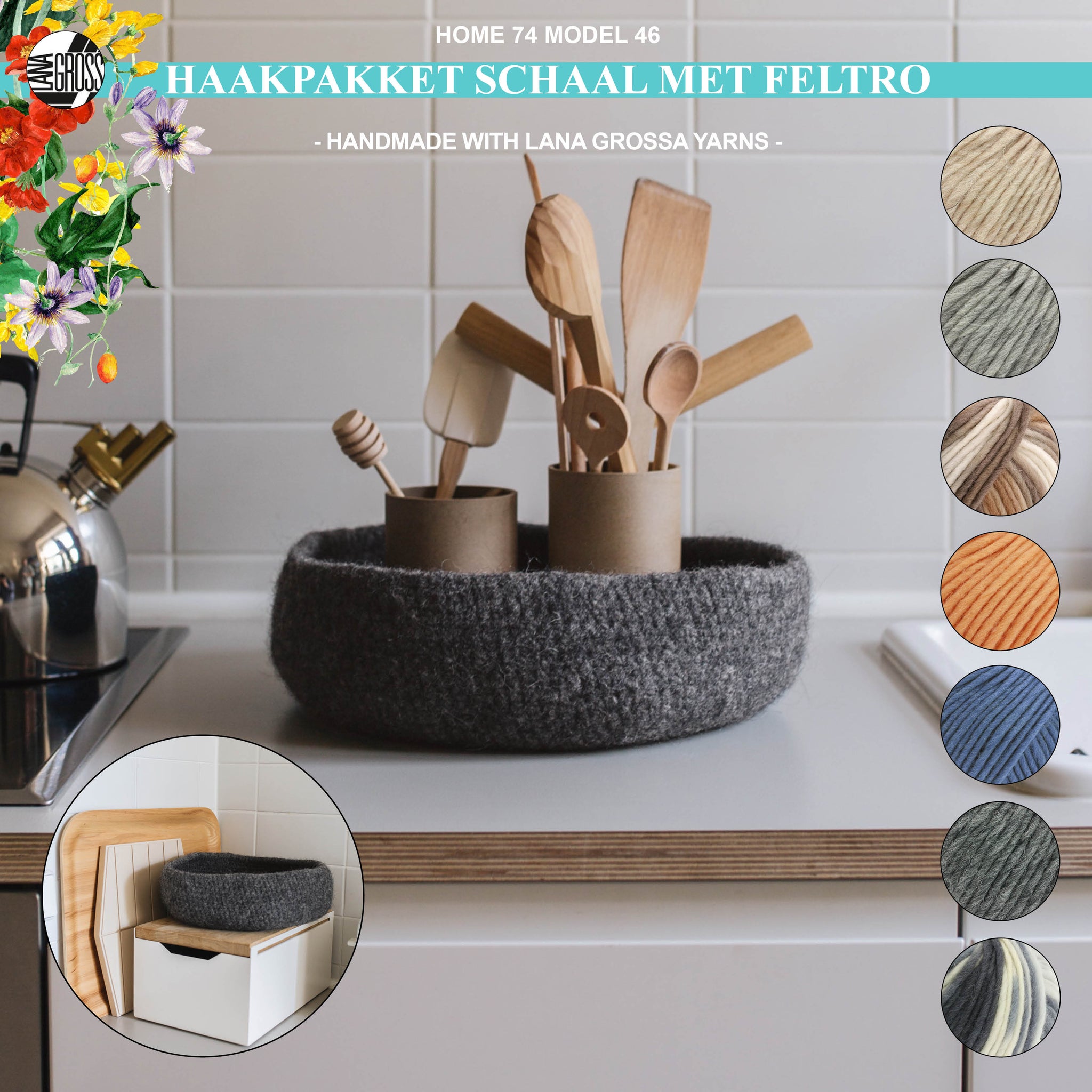Haakpakket vilten schaal met Feltro-garen model 46 van Home 74