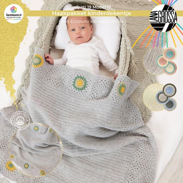 Haakpakket kinderdekentje met Ecopuno – Model 17 – Infanti 19 | Lana Grossa