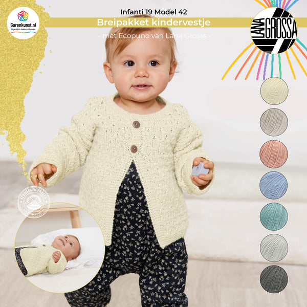 Breipakket vestje met Ecopuno – Model 42 – Infanti 19 | Lana Grossa