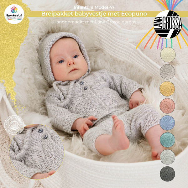 Breipakket babyvestje met Ecopuno – Model 47 – Infanti 19 | Lana Grossa