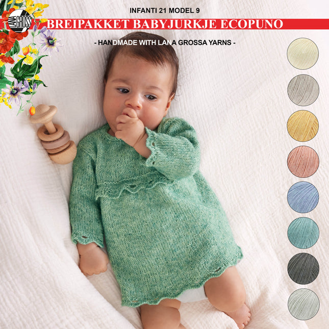 Breipakket babyjurkje met Ecopuno – Model 9 – Infanti 21 | Lana Grossa