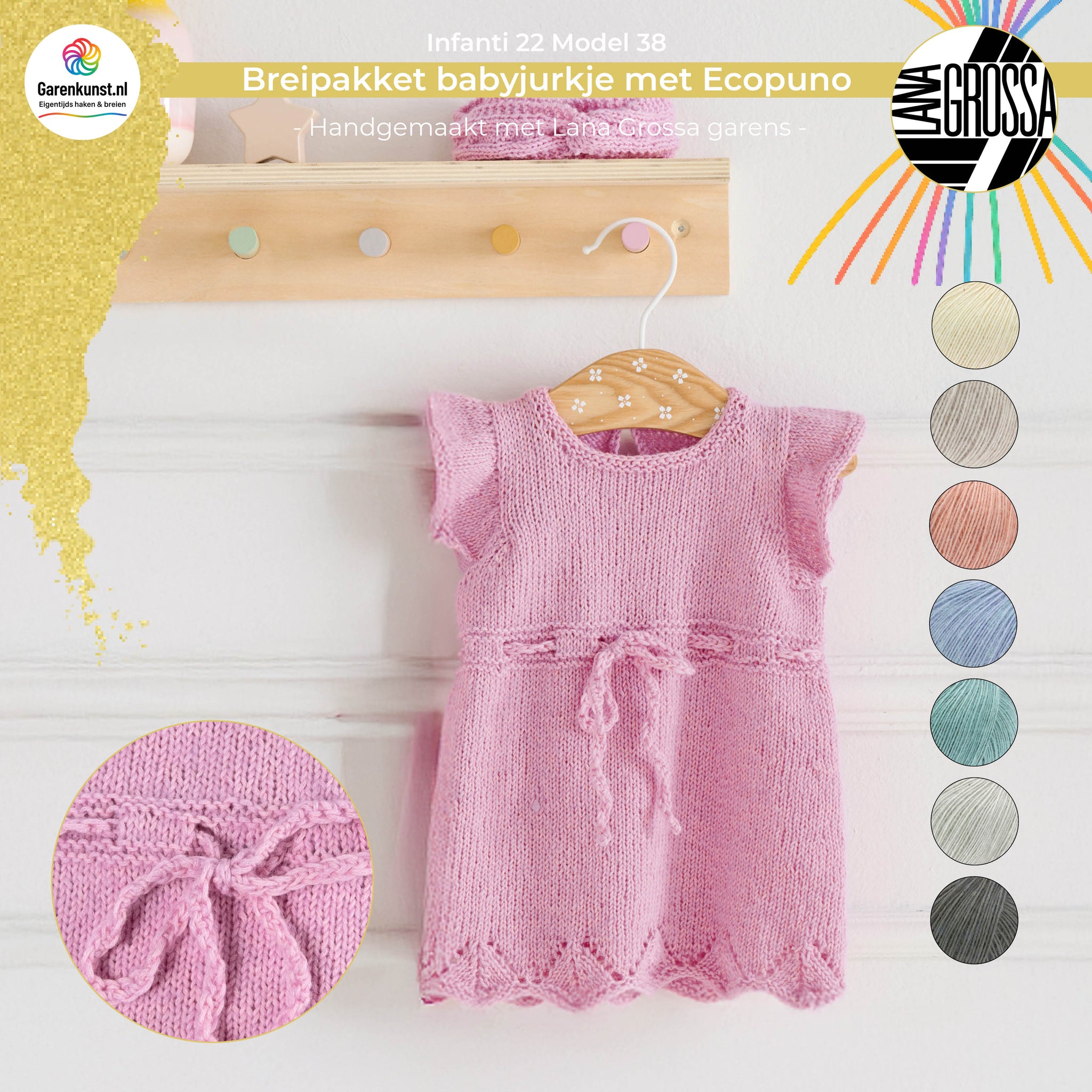 Breipakket babyjurkje met Ecopuno – Model 38 – Infanti 22 | Lana Grossa