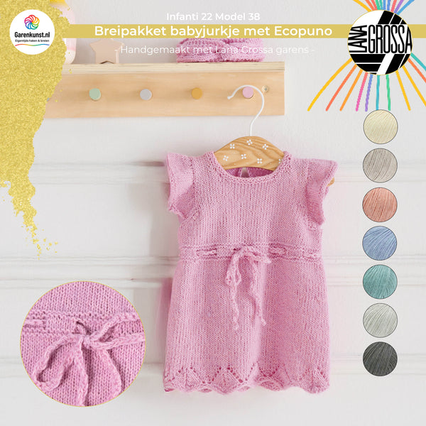 Breipakket babyjurkje met Ecopuno – Model 38 – Infanti 22 | Lana Grossa