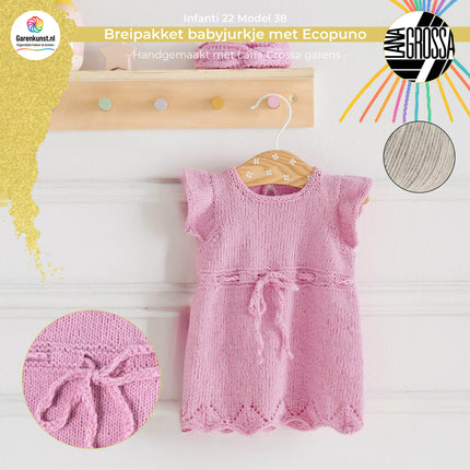 Breipakket babyjurkje met Ecopuno – Model 38 – Infanti 22 | Lana Grossa