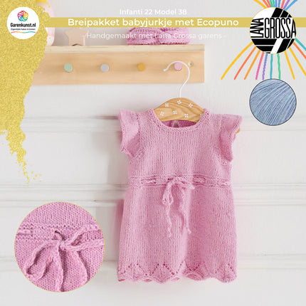 Breipakket babyjurkje met Ecopuno – Model 38 – Infanti 22 | Lana Grossa