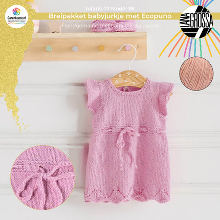 Breipakket babyjurkje met Ecopuno – Model 38 – Infanti 22 | Lana Grossa