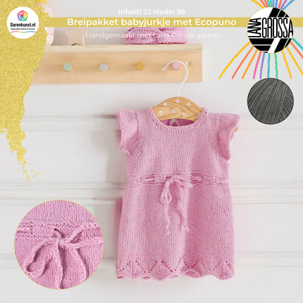 Breipakket babyjurkje met Ecopuno – Model 38 – Infanti 22 | Lana Grossa