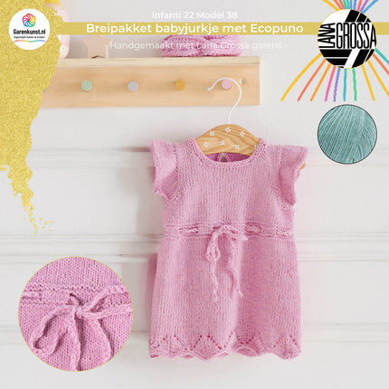 Breipakket babyjurkje met Ecopuno – Model 38 – Infanti 22 | Lana Grossa