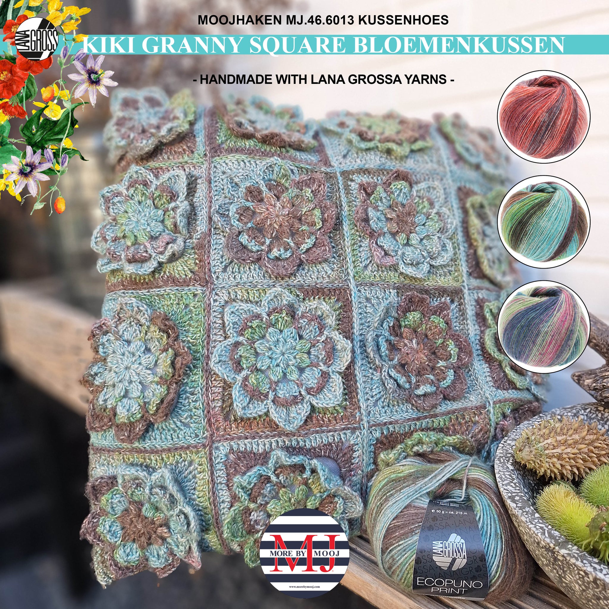 haakpakket kussenhoes met bloemen granny squares