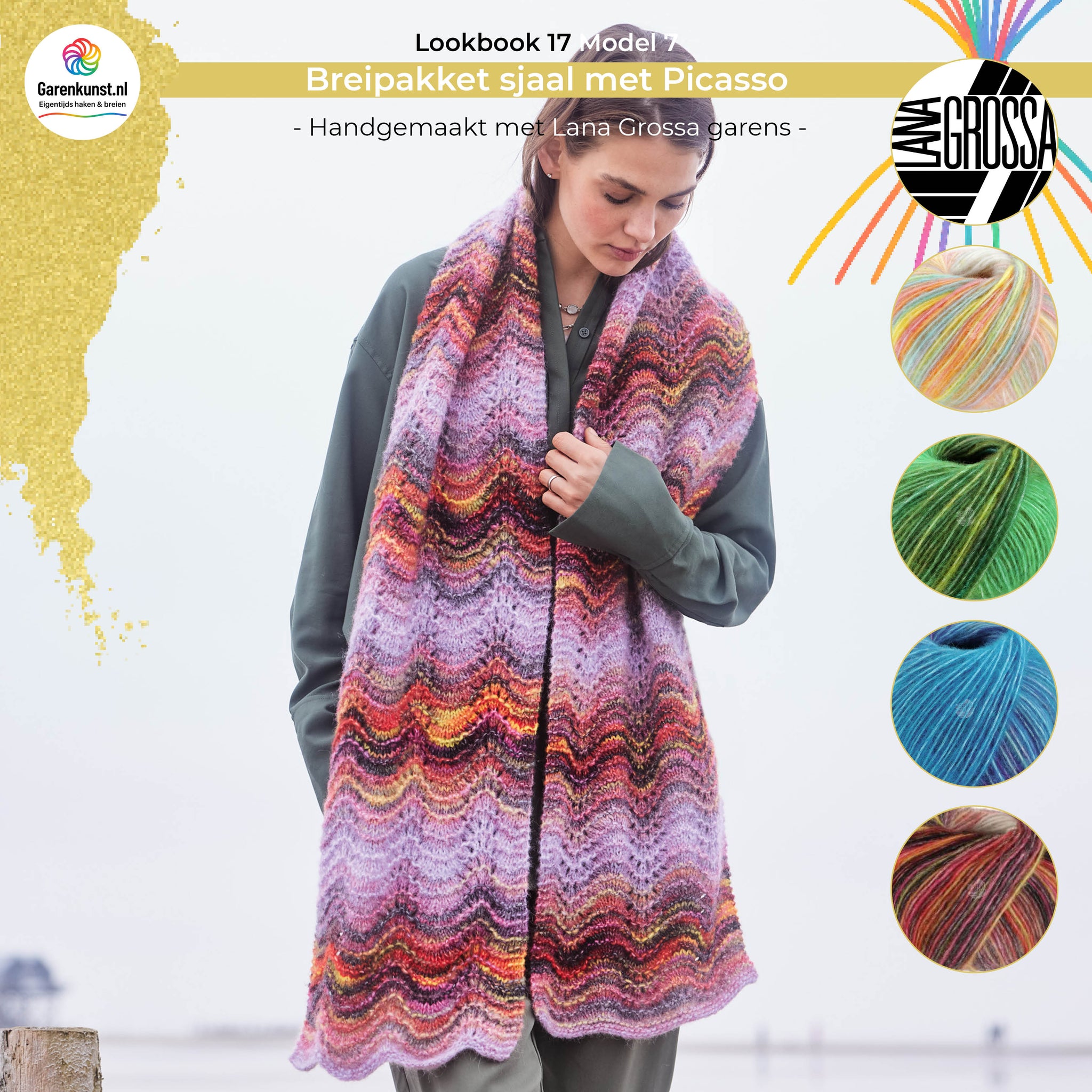 Breipakket sjaal met Picasso wol model 7 uit Lookbook 17 van  Lana Grossa