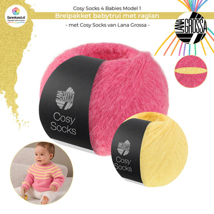 Breipakket babytrui met raglan – Model 1 – Cosy Socks 4 Babies | Lana Grossa