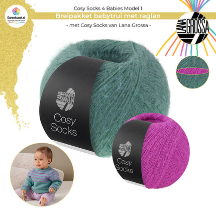 Breipakket babytrui met raglan – Model 1 – Cosy Socks 4 Babies | Lana Grossa