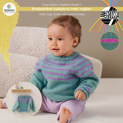 Breipakket babytrui met raglan – Model 1 – Cosy Socks 4 Babies | Lana Grossa