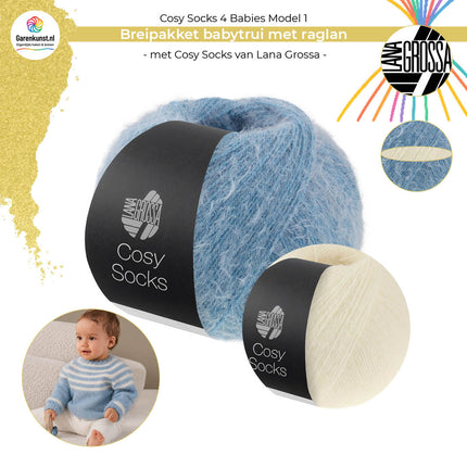 Breipakket babytrui met raglan – Model 1 – Cosy Socks 4 Babies | Lana Grossa