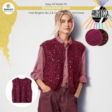 Breipakket gilet Brigitte No. 2 & Cosmo kleur Fuchsia & Bordeaux van Lana Grossa bij Garenkunst.nl
