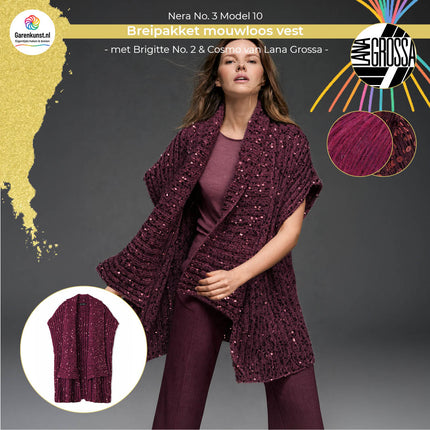 Brigitte No. 2 kleur Bordeaux en Cosmo kleur Bordeaux garen voor mouwloos vest Model 10 Nera No. 3