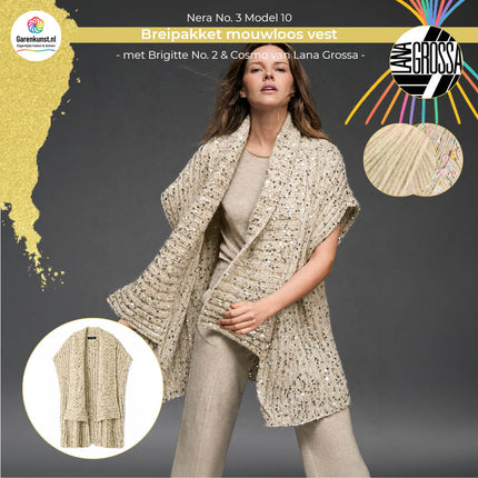Brigitte No. 2 kleur Zand en Cosmo kleur Beige garen voor mouwloos vest Model 10 Nera No. 3