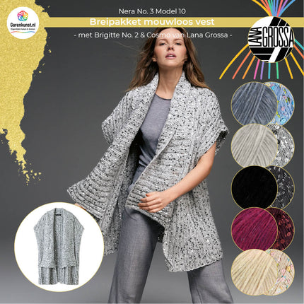 Breipakket mouwloos vest Brigitte No. 2 & Cosmo van Lana Grossa bij Garenkunst.nl, Model 10 uit Nera No. 3, met alle beschikbare kleuropties