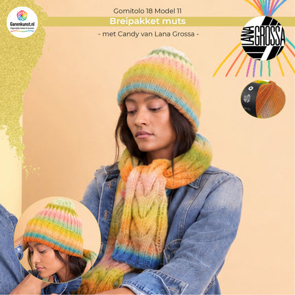 Candy breipakket muts kleur Oudroze-olijfmix (1) van Lana Grossa bij Garenkunst.nl